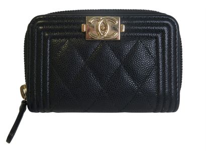 Chanel Boy Zipped Coin Purse, £420, Accessories, Black, Caviar Leather, Front view